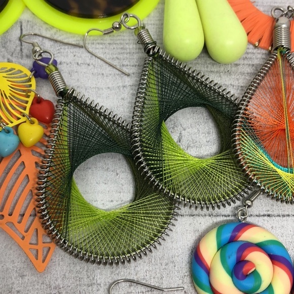 Huge bundle colorful vibrant fun funky boho earrings lot 16 whimsy pop of color. - Picture 6 of 14